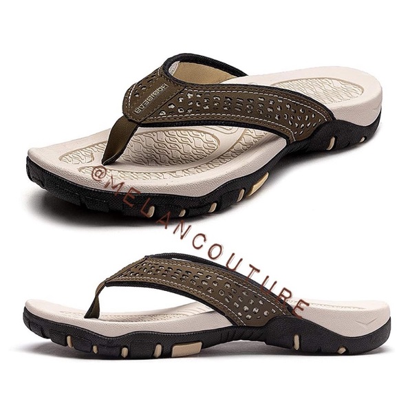 Mens Thong Sandals Beach Flip Flop Green Beige main image 7